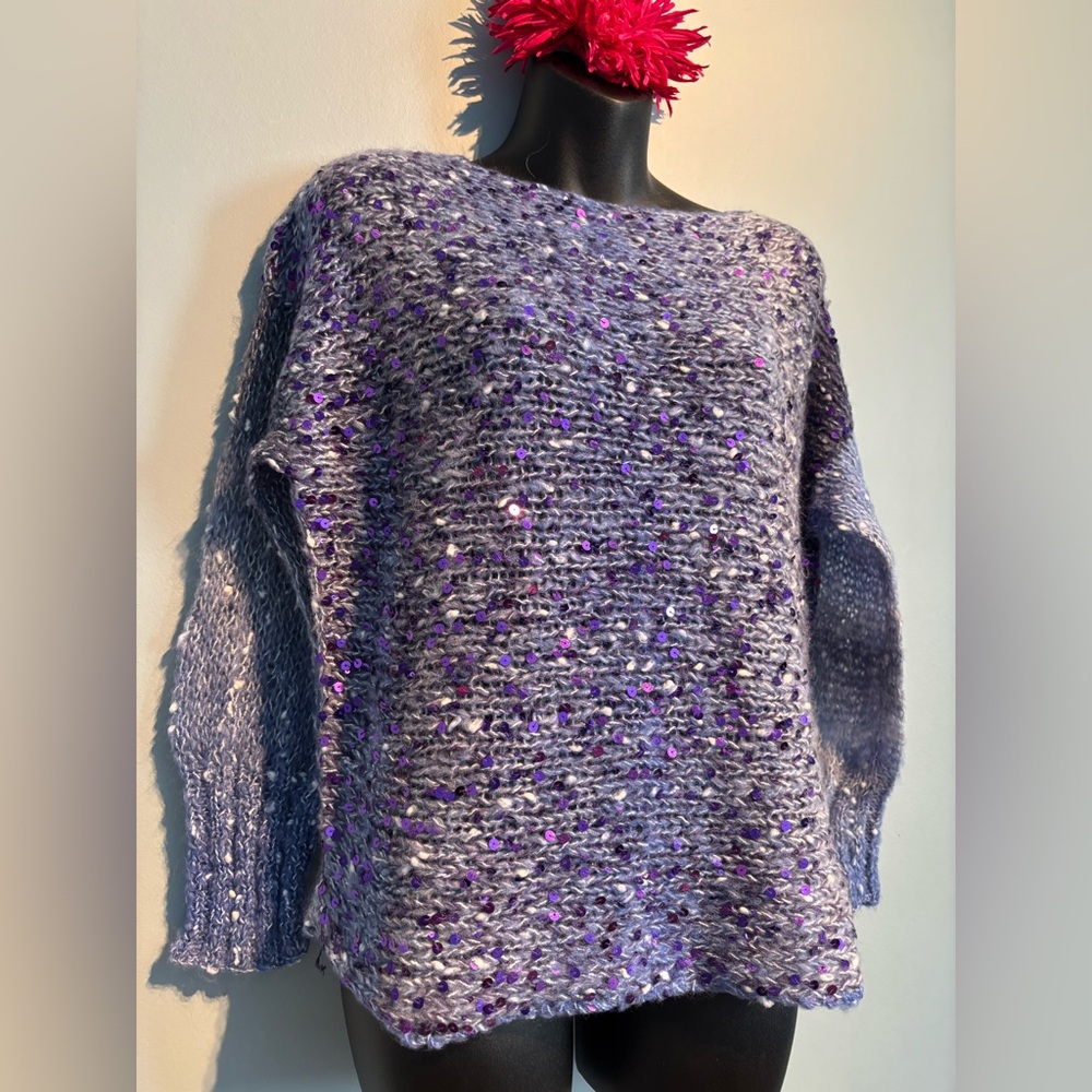 Hand Knitted Purple Sequins Sweater - Picture 4 of 8